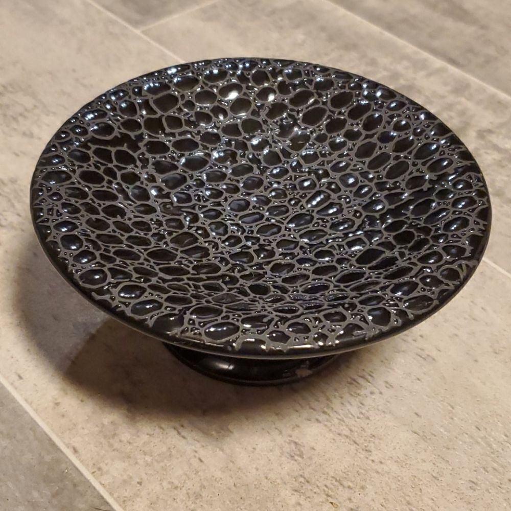 GUC Black Ceramic Pennled Mini Pedestal Tray